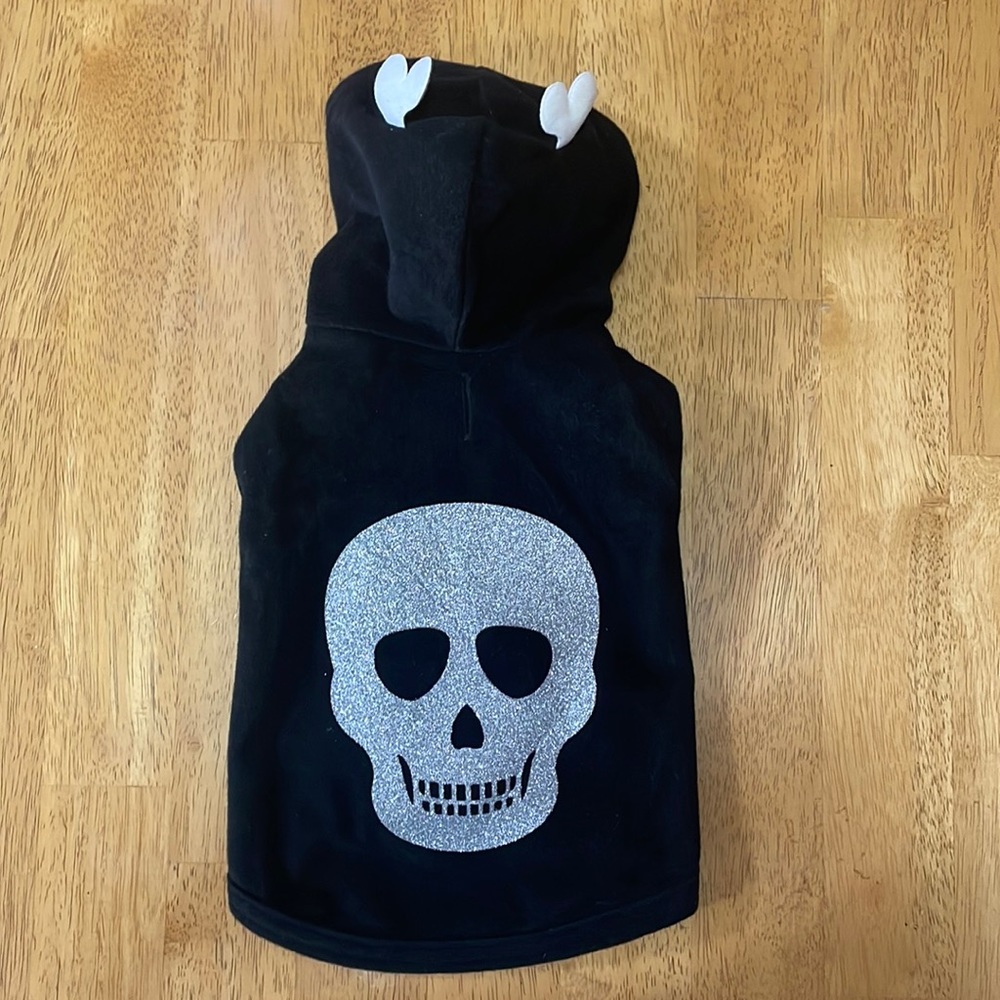 Simply Dog Silver Glitter Skull Hoodie- XS